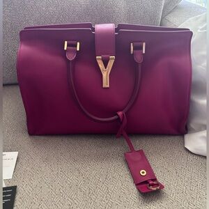 Yves Saint Laurent Red Leather Tote with Gold Y Accent